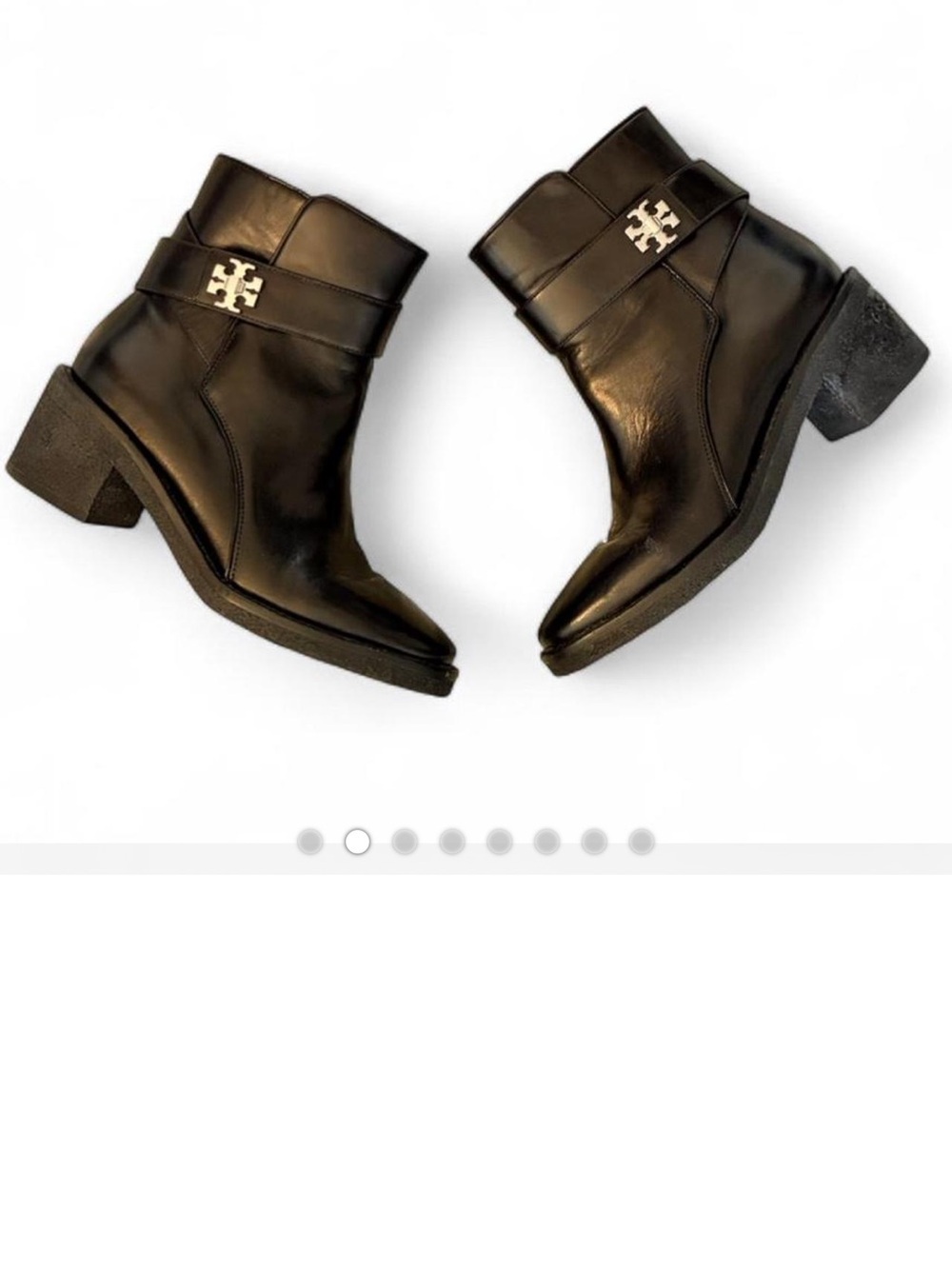 Tory Burch Black Leather Ankle Boots with Logo Accent see photos